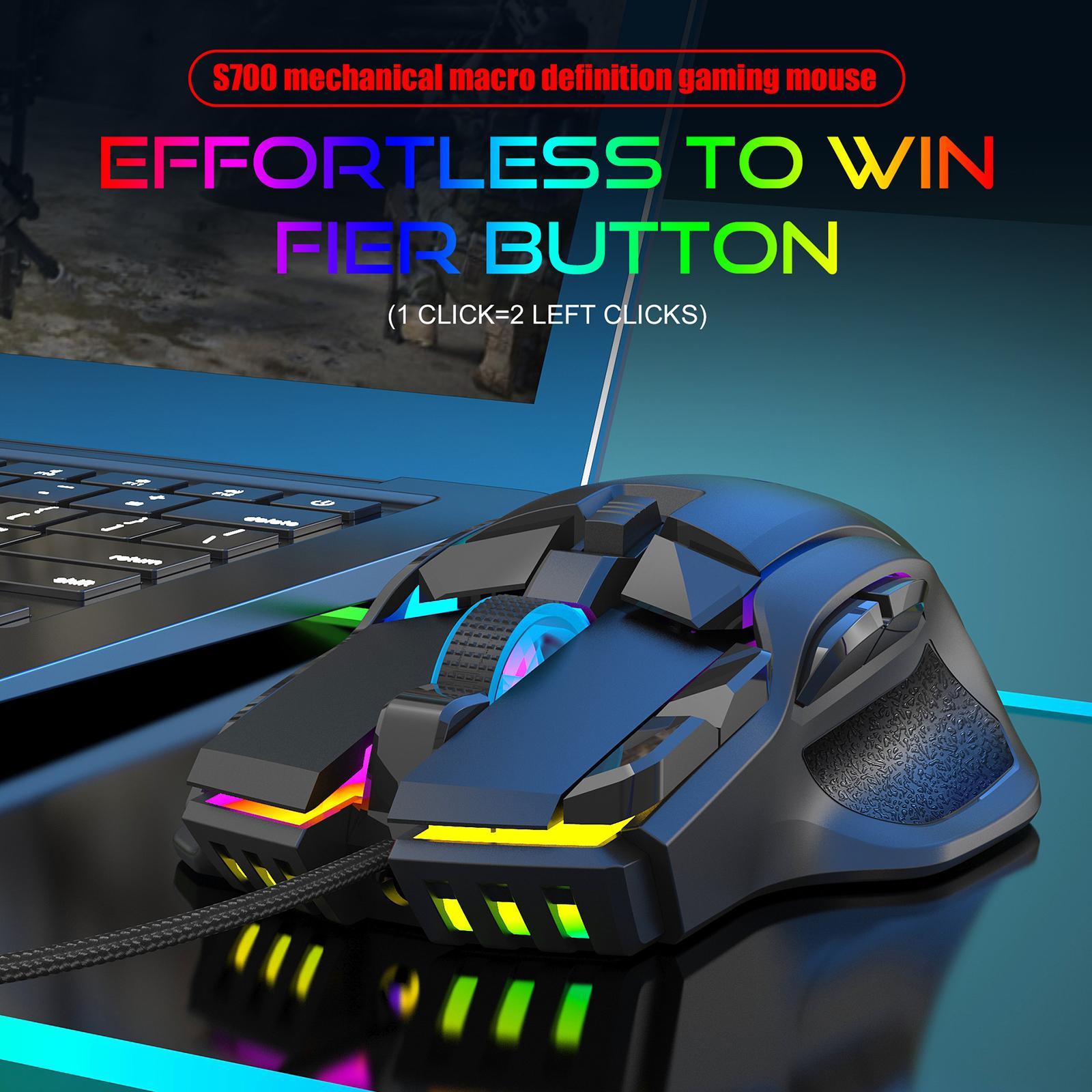 S700 USB Wired Gaming Mouse RGB Backlight 1000Hz Polling Rate for Laptop