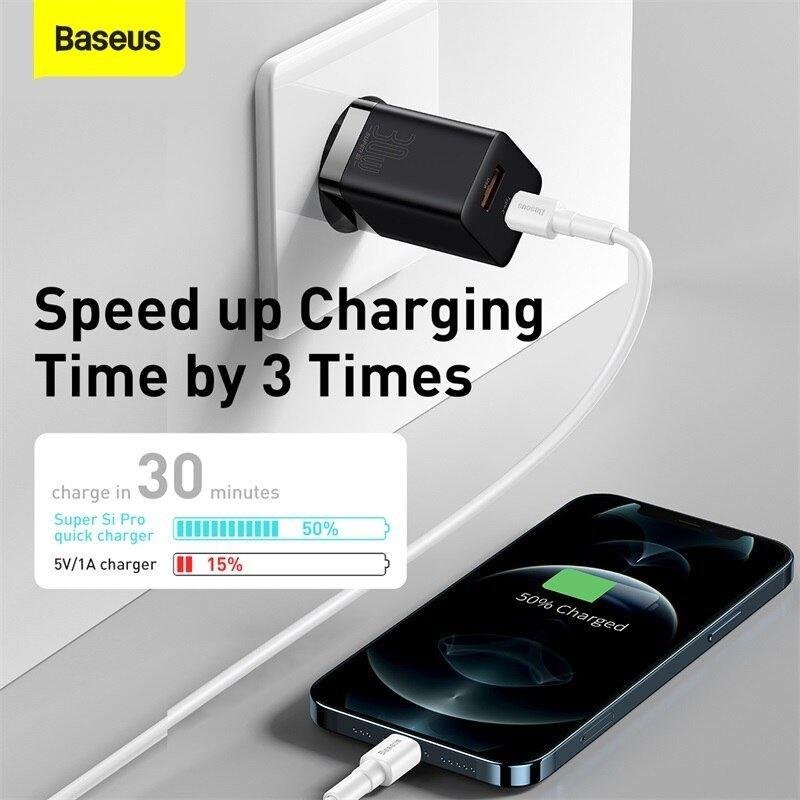 Cốc sạc nhanh siêu nhỏ gọn Baseus Super Si Pro Quick Charger C+U 30W  - Hàng chính hãng