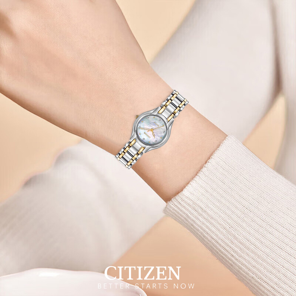 Đồng Hồ Nữ Citizen Eco-Drive Đính Đá Swarovski Dây Thép Không Gỉ EM0284-51D - Mặt Xà Cừ (27mm)