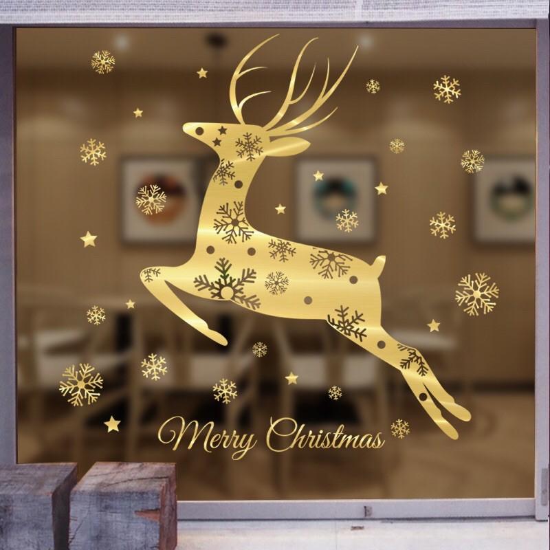 Decal trang trí Noel - Tuần Lộc Ánh Vàng cao cấp