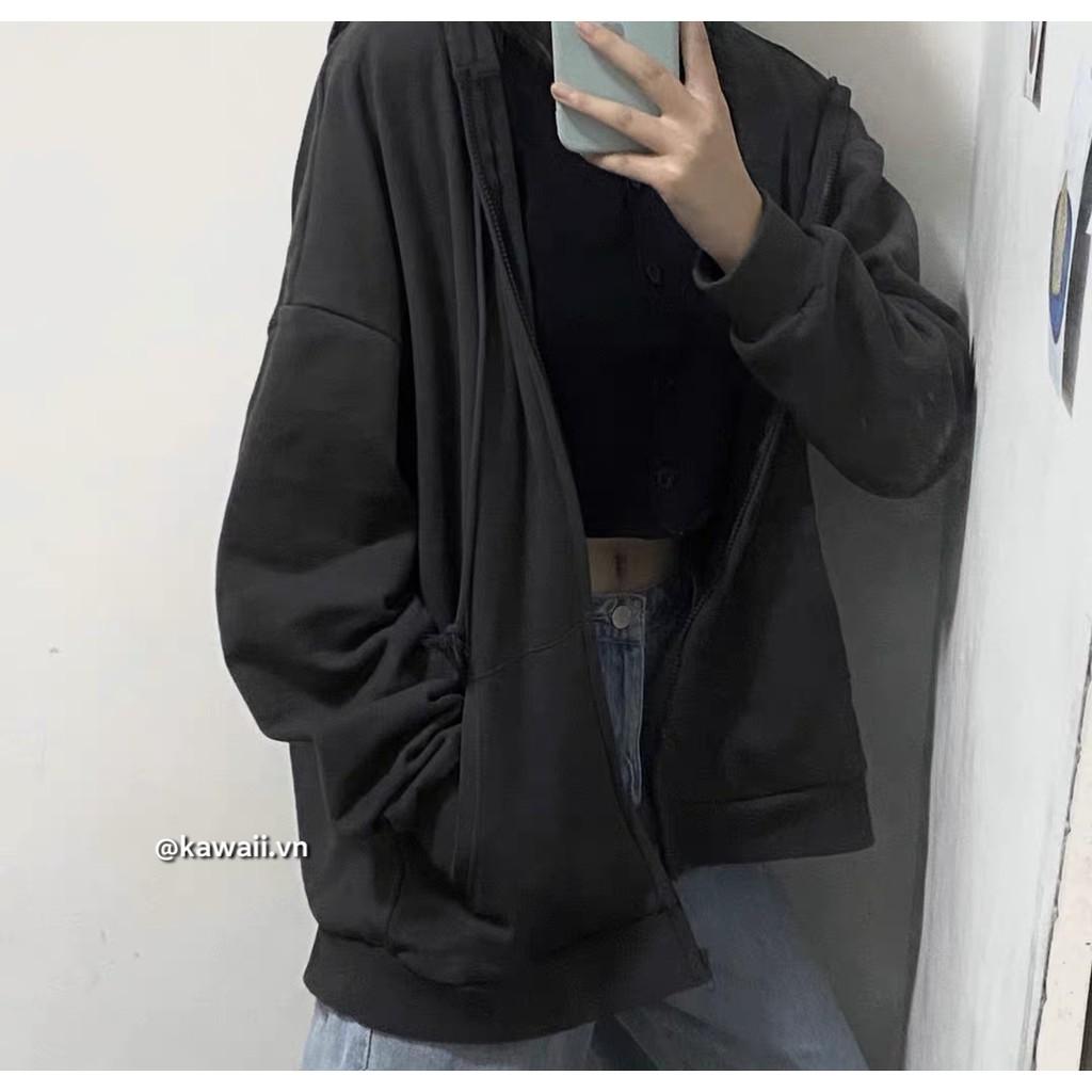 ZIP JACKET : ÁO KHOÁC ĐEN OVERSIZED PHỐI KHOÁ KÉO