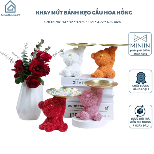 Khay Mứt Trái Cây Đựng Đồ Hình Chú Gấu Hoa Hồng Sang Trọng Khay Decor Đựng Bánh Kẹo Tết Sáng Tạo Trang Trí Nhà Cửa - Hàng Loại 1 - Chính Hãng MINIIN