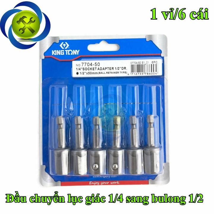 Đầu chuyển lục giác 1/4 sang bulong 1/2 Kingtony 7704-50 (vỉ 6 cái)