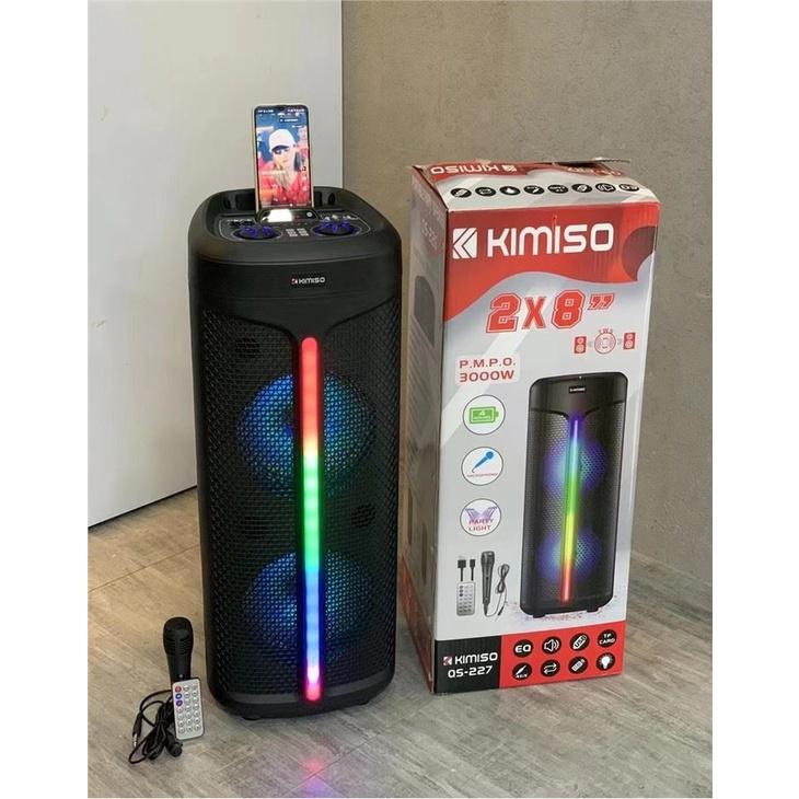Loa kéo di động Kimiso QS-227 - karaoke bass 2 tấc đôi - Kèm 1 micro có dây - Loa party kèm đèn led cực kỳ bắt mắt