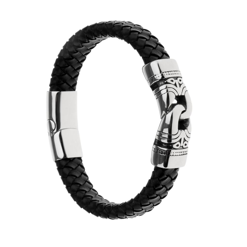 Stainless Steel Braided Leather Bracelet for Men Bangle Wrap Clasp