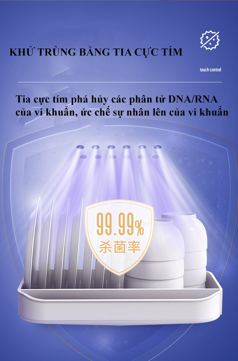 Máy Sấy Bát Đĩa Khử Khuẩn 99% Bằng Tia UV chứa đc 7 bộ đồ ăn