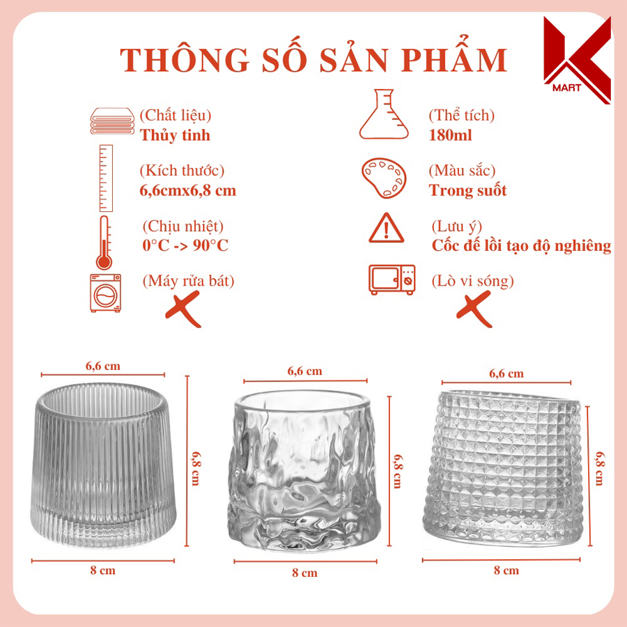 Bộ 6 ly thủy tinh, cốc thủy tinh họa tiết sang trọng - K-Mart