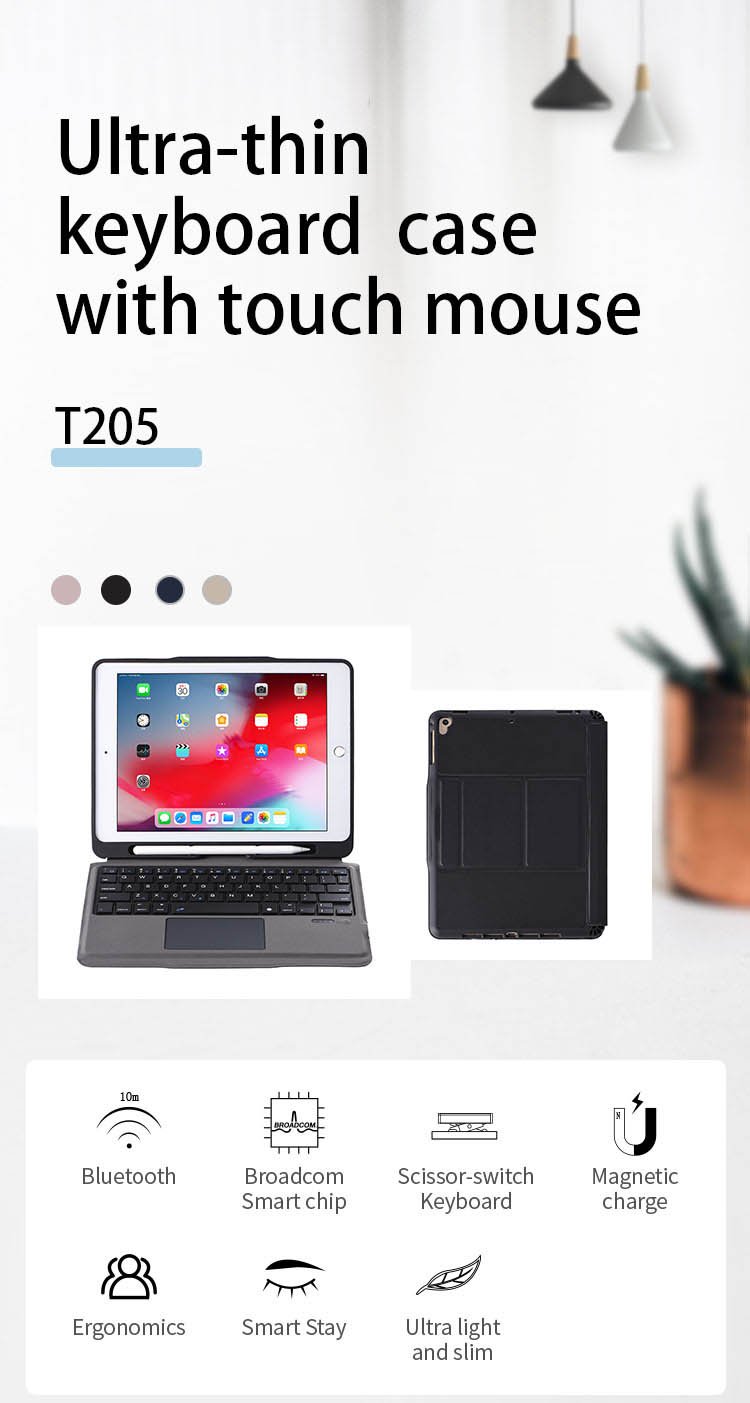 Bàn phím Bluetooth cho iPad 10.2 kèm bao da có thể tách rời, có touchpad Aturos T1095