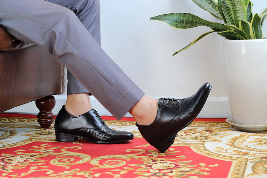 Giày Tăng Chiều Cao Nam T&TRA Tăng Cao 8Cm- S1038 Đen- Chất Liệu Da Bò Cao Cấp, Đế Cao Su Ghép- Đế Pháp , Phần Tăng Cao Ẩn Bên Trong
