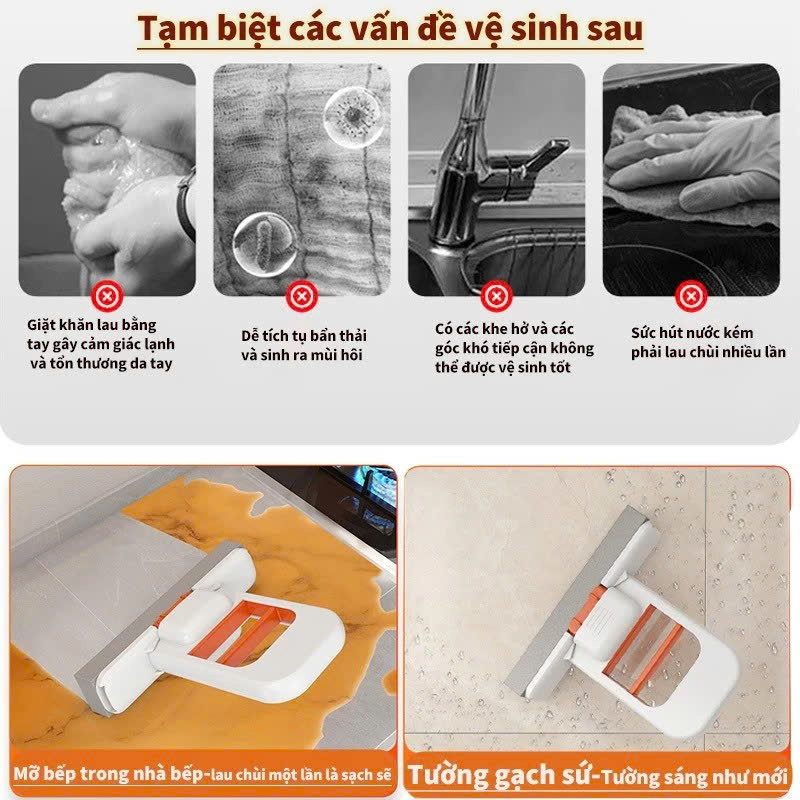 Cây Lau Bàn Bếp Tự Vắt Thông Minh Mini GẤP GỌN Cây Lau Tự Vắt GẤP GỌN MINI, Bọt Biển Siêu Thấm Hút Đa Năng