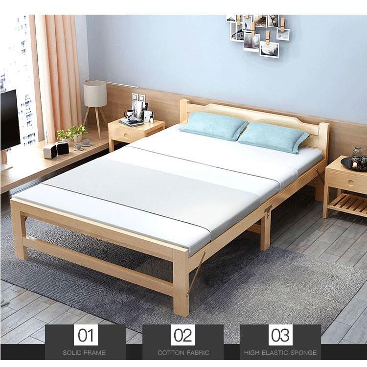 Giường xếp gỗ thông Giường gỗ thông xếp gọn 80x195x41cm tặng đệm
