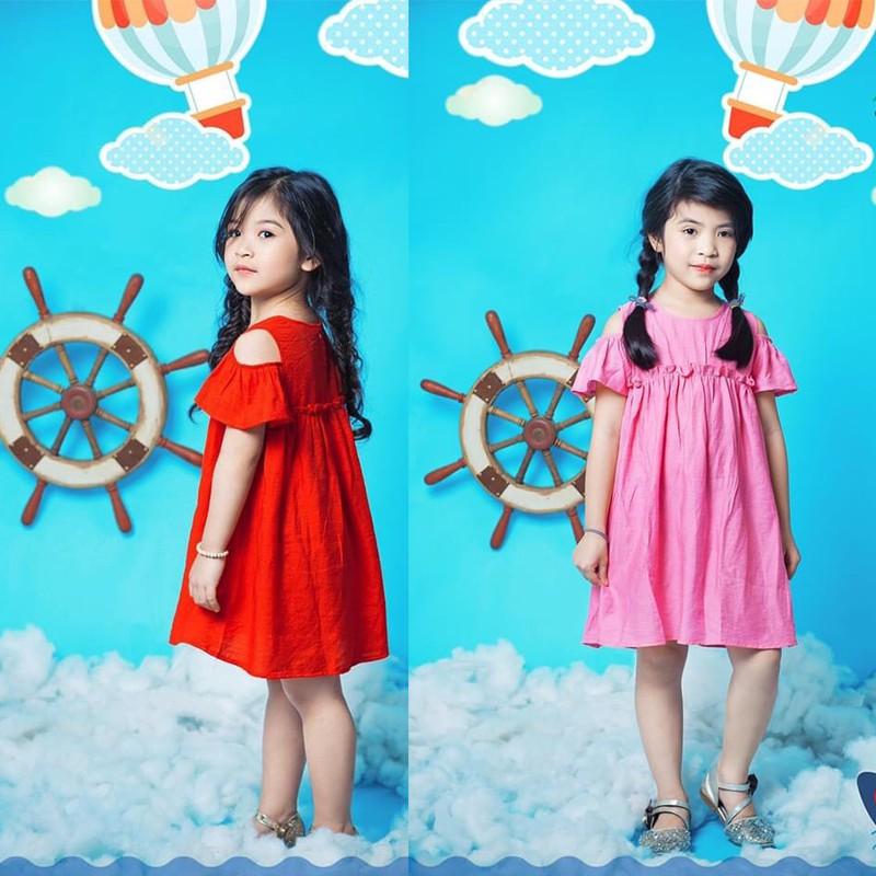 Váy bé gái 4lova chất liệu đũi cotton dáng rơi vai đáng yêu cho bé hàng chính hãng