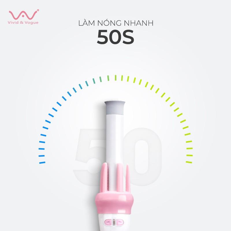 Máy uốn tóc tự động xoăn xoay 360 làm xoăn tóc VIVID &amp; VOGUE - VAV022B /Màu Hồng Trắng