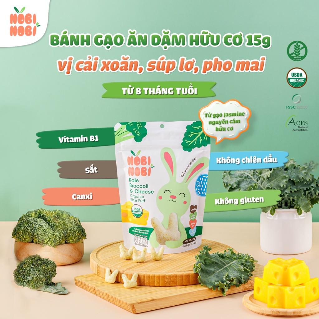 Bánh gạo ăn dặm hữu cơ cho bé Nobi Nobi vị cải xoăn, súp lơ, phô mai 15g (từ 8 tháng tuổi), Bánh ăn dặm cho bé