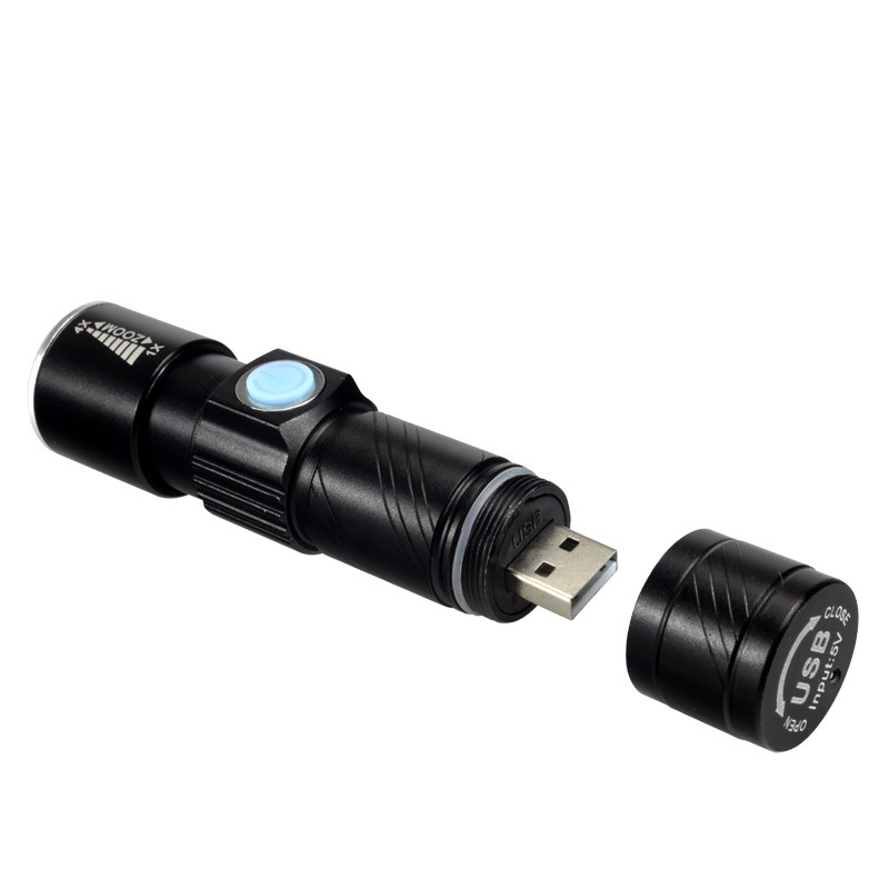 Đèn Pin Mini Có Zoom Siêu Sáng Đầu Sạc Usb Hợp Kim Nhôm - Chính Hãng