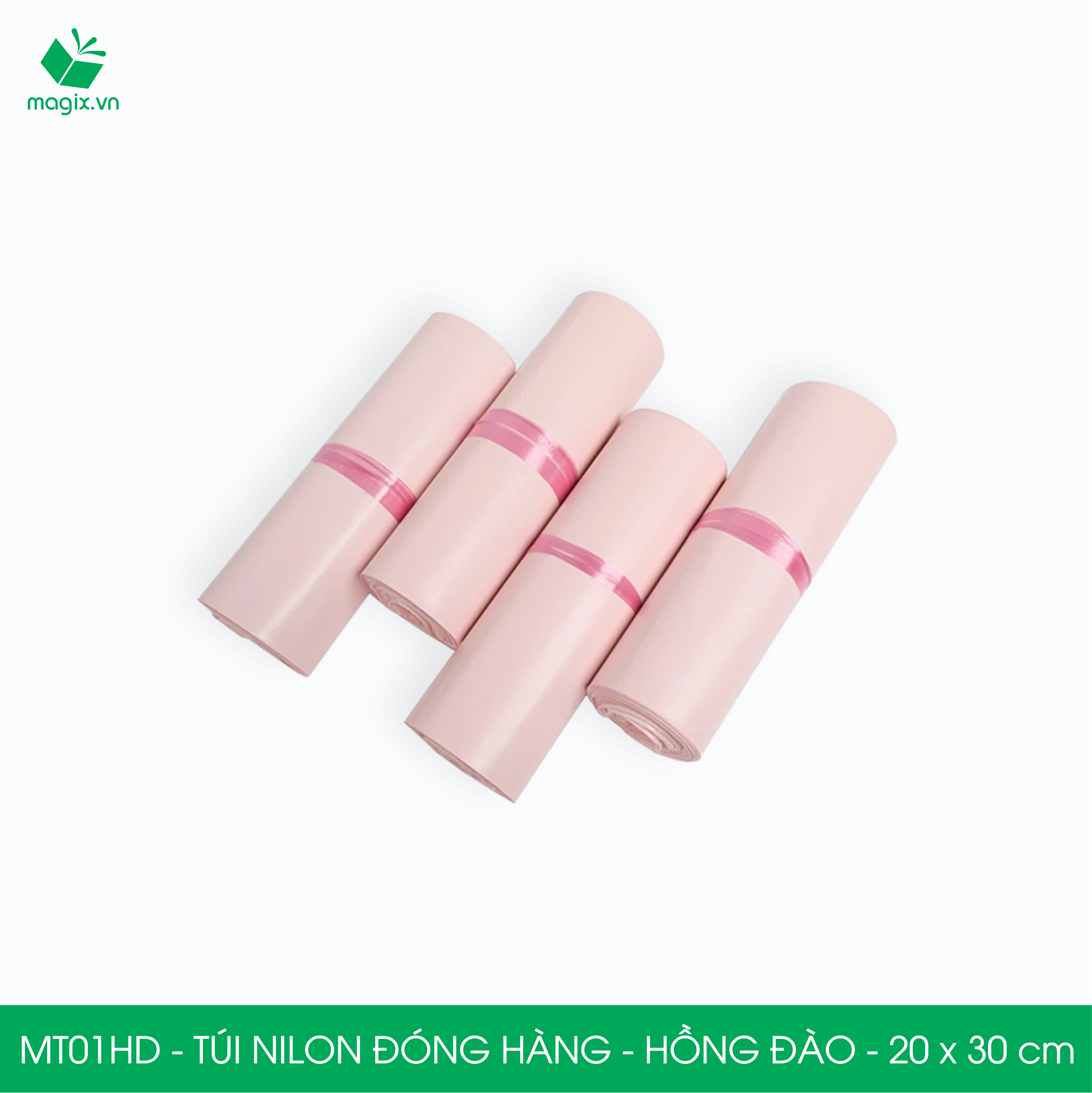 MT1HD - 25x35 cm - Túi nilon gói hàng - 100 túi niêm phong đóng hàng màu hồng đào