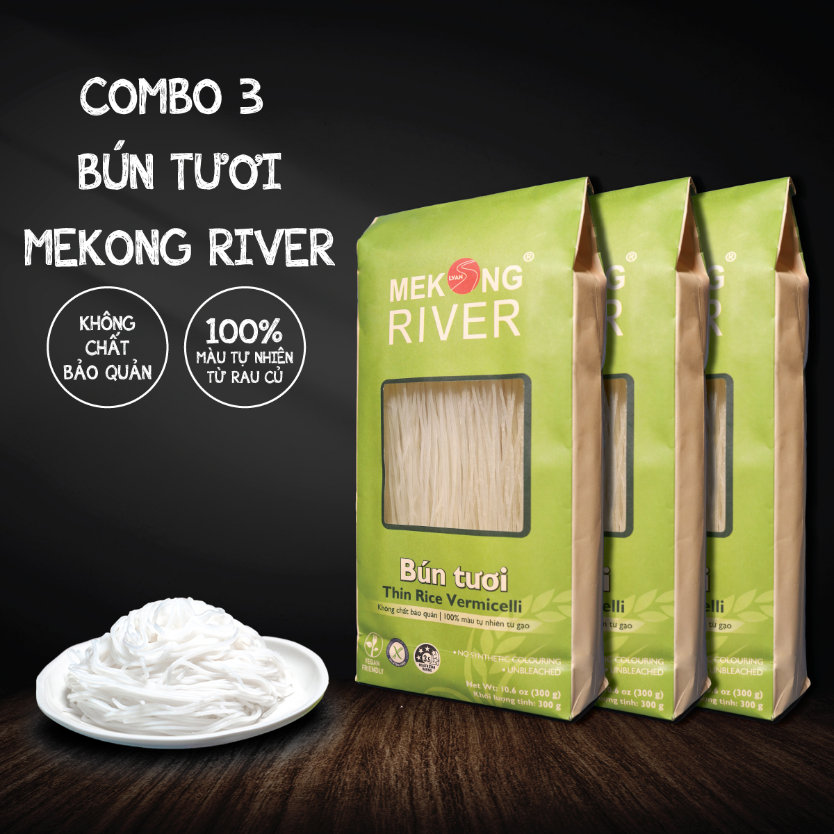 Combo 3 túi Bún Tươi MeKong River 300g