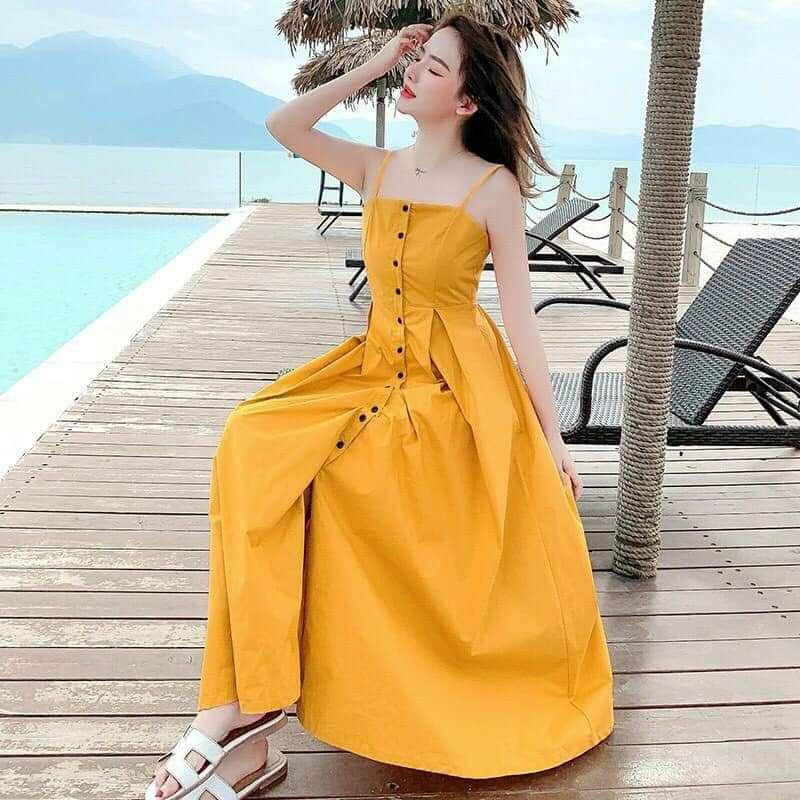 ĐẦM MAXI VÀNG 2 DÂY