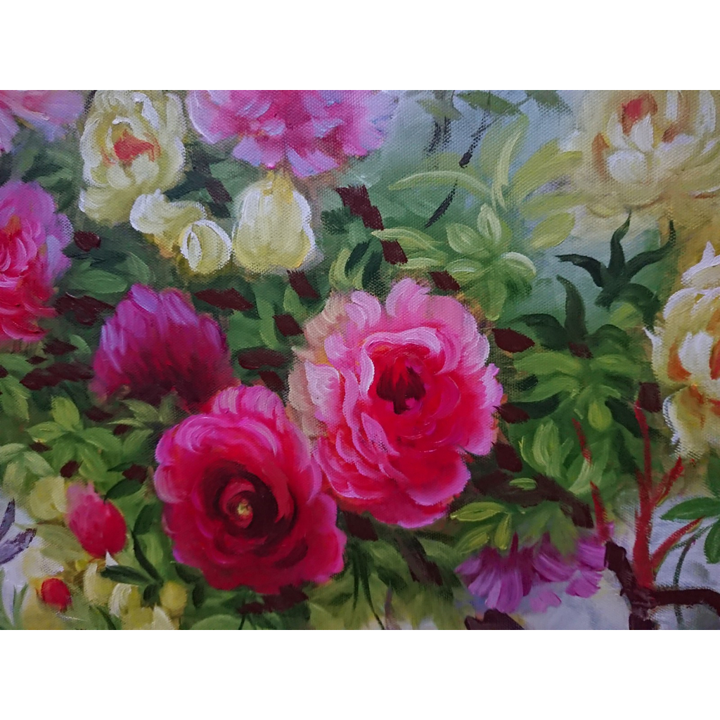 Hoa Mẫu Đơn - Tranh Sơn Dầu Vẽ Tay 50x70cm - Tranh không khung cuốn vào ống