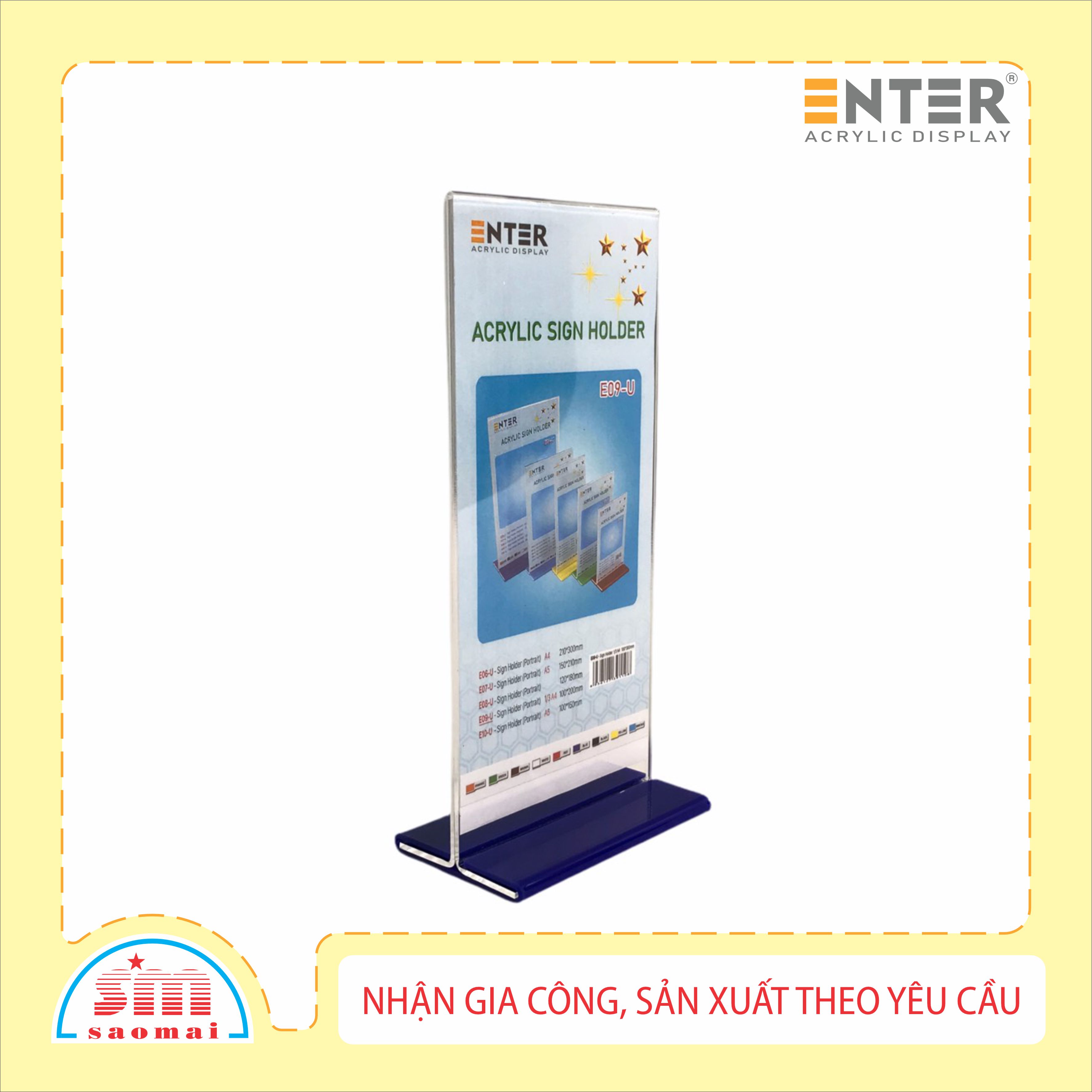 Kệ mica 2 mặt Enter E09-U LR 100x200mm đế lùa uốn bằng