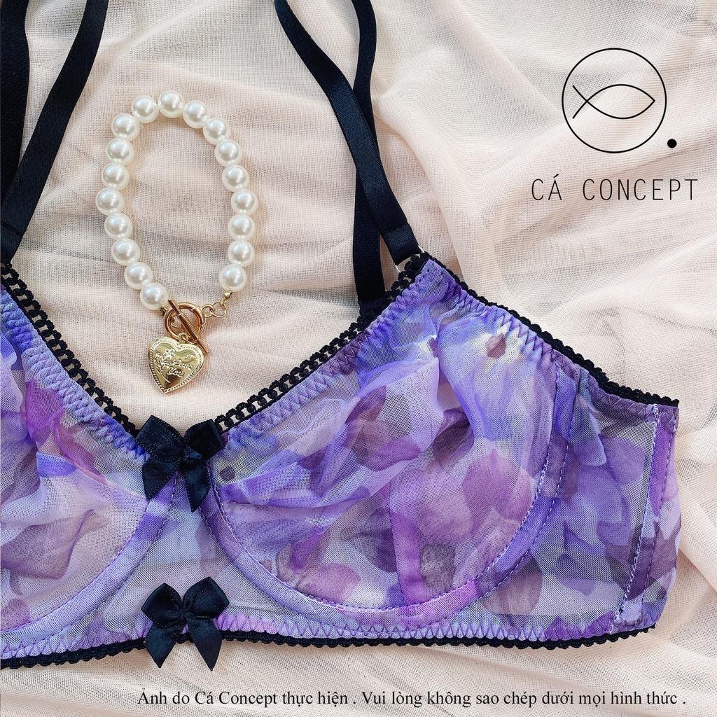 Set bra hoa Tím Lolita nữ CÁ CONCEPT đồ lót thiết kế bra có gọng không mút hoa nhí