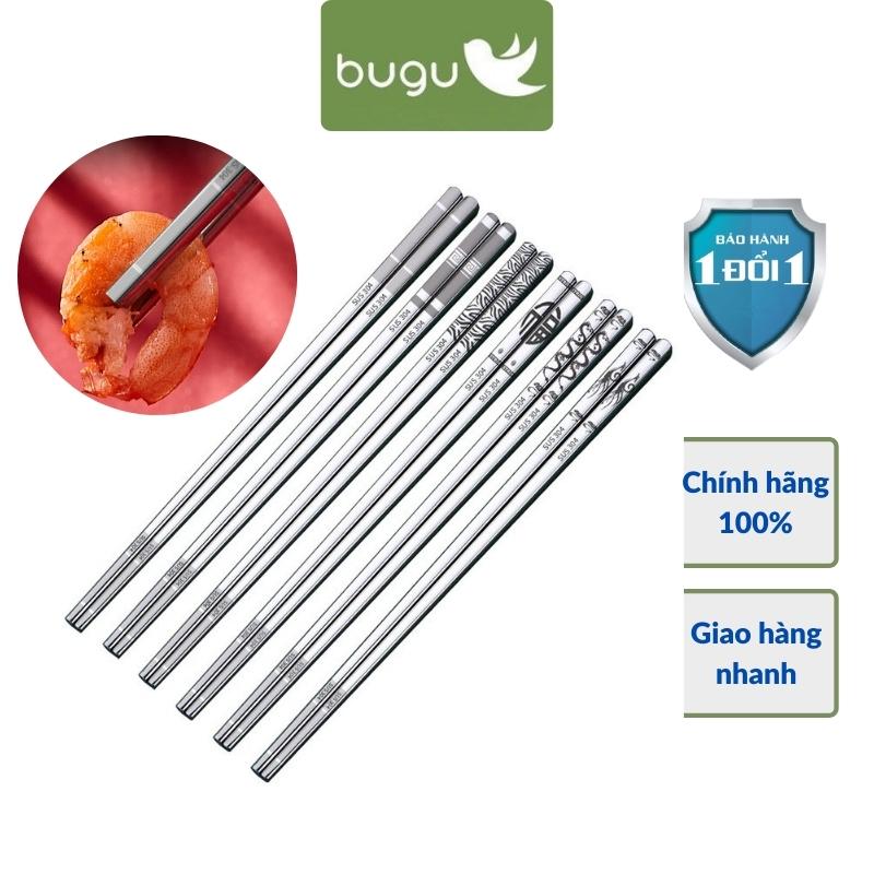 Đũa Inox 304 Kháng Khuẩn Không Trơn Trượt Hoa Văn Tinh Tế  BUGU SK-P02 - Hàng Chính Hãng