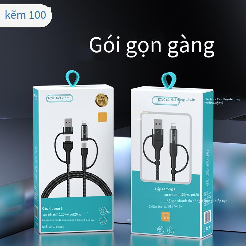 Ưu đãi đặc biệt C100 dòng đa chức năng bốn trong một 120W dòng dữ liệu dòng pd dòng sạc điện thoại di động dòng điện với bao bì