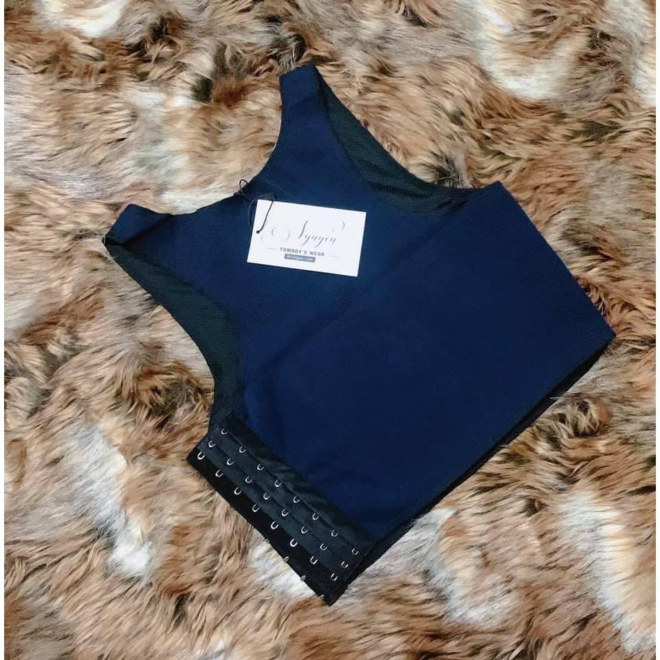 Áo Nịt Ngực Không Viền Màu Xanh Navy - Áo Lót Bó Nịt Làm Nhỏ Định Hình Ngực Tomboy Thể Thao Tập Gym Nữ Ba Lỗ Gen Thun Không Viền Cài Hông Bigsize Nguyễn Nguyên