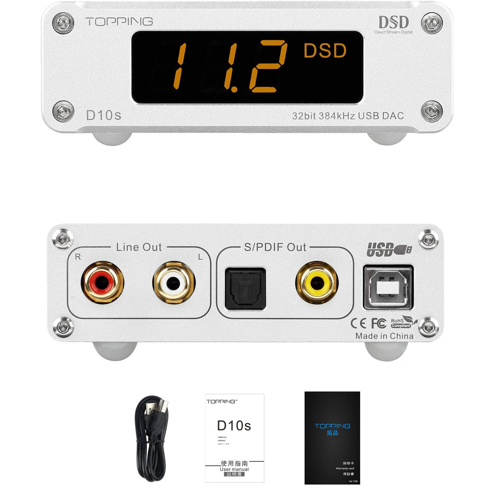 Bộ Giải Mã Âm Thanh TOPPING D10s DAC Mini USB DAC XMOS XU208 ES9038Q2M DSD256 PCM 384kHz Hi-Res Audio Desktop Audio Decoder - Hàng Chính Hãng