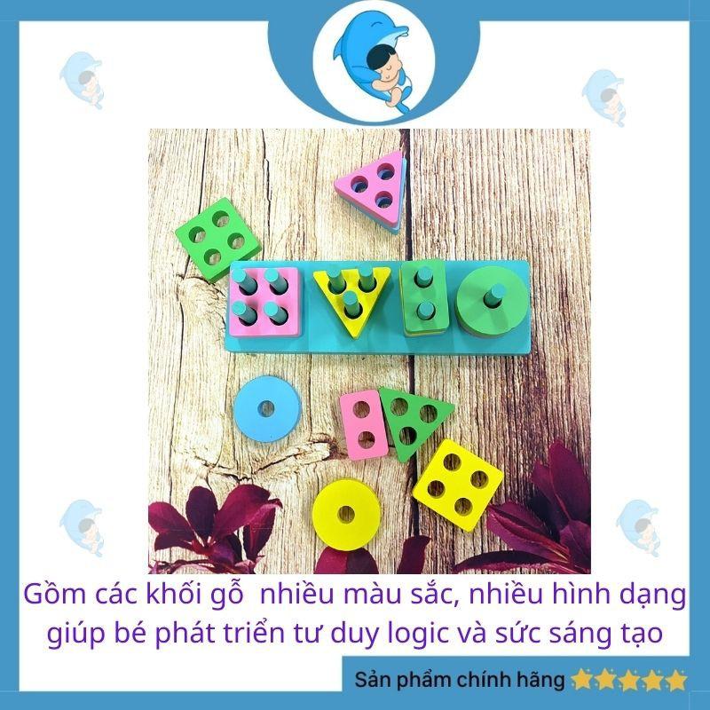 Đồ Chơi Thả Khối Gỗ Đa Sắc Hình 4 Trụ Giúp Bé Phát Triển Trí Não Và Rèn Luyện Đôi Tay Khéo Léo