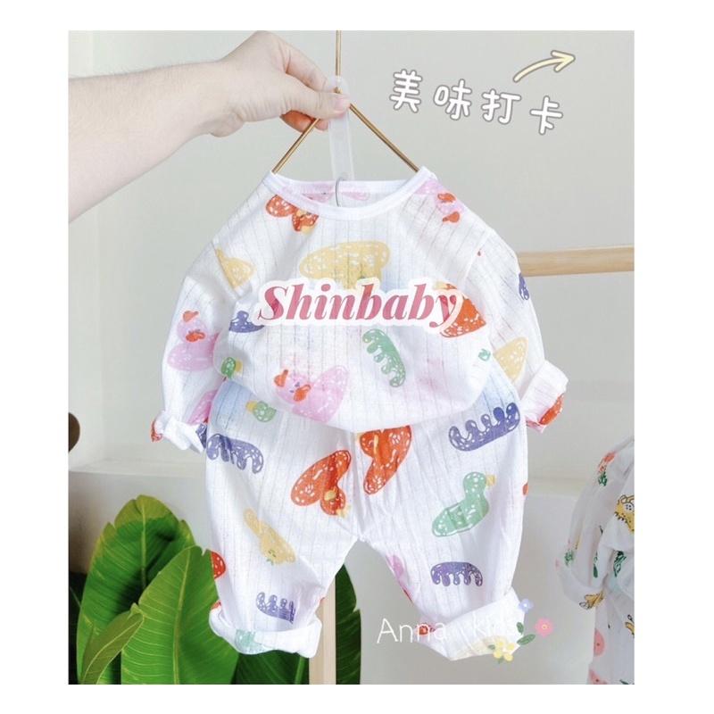 Set 5 bộ cotton giấy dài tay cài vai mỏng mát cho bé nhiều họa tiết dễ thương