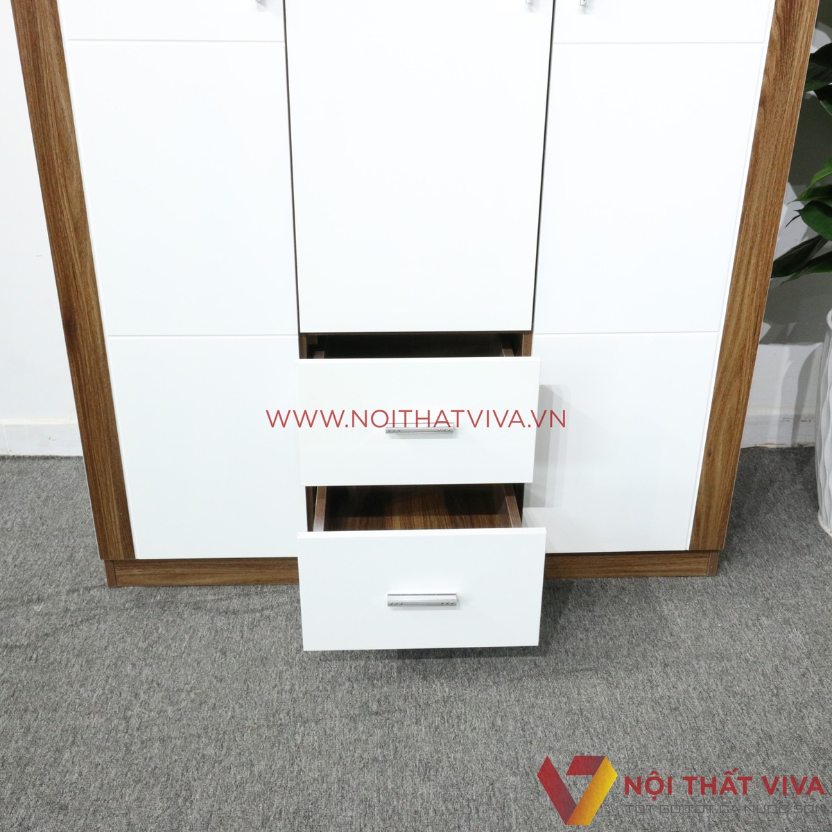 Tủ Áo 3 Cánh Cửa Mở Gỗ MDF Melamine Màu Óc Chó Cánh Trắng Đẹp Giá Rẻ