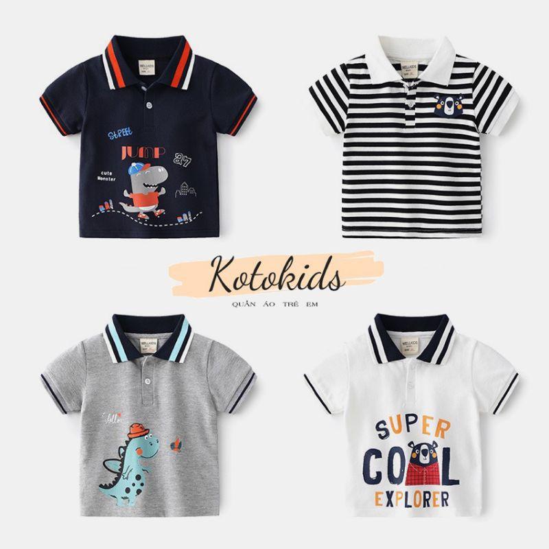 Áo Polo WELLKIDS bé trai, áo có cổ cho bé chất cotton in hình ngộ nghĩnh (1311