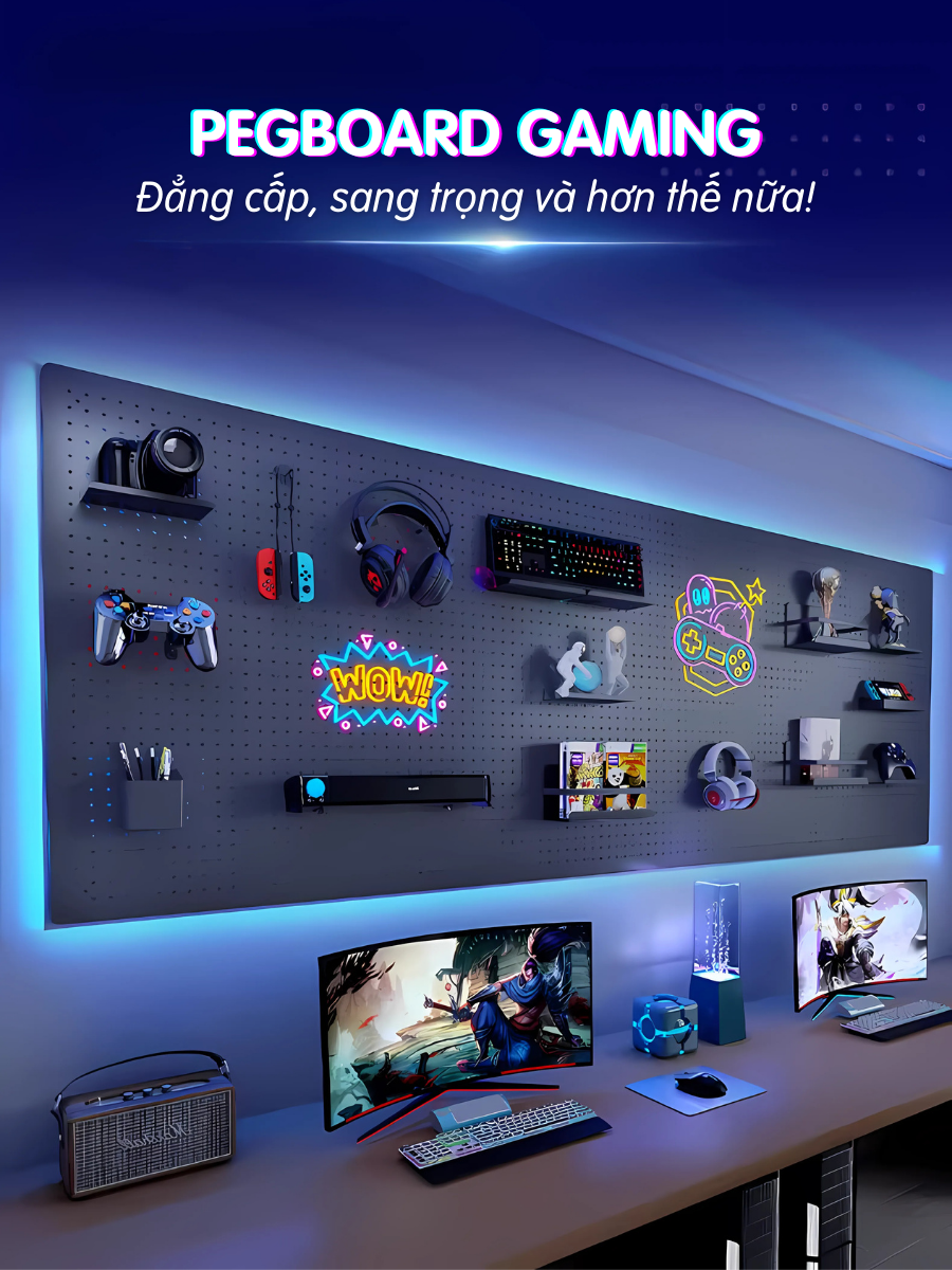 Bảng lỗ Pegboard decor gaming Dola Home để bàn phím, tay cầm chơi game, mô hình anime, setup bàn làm việc gọn gàng phong cách chất - Hàng Việt Nam chính hãng chất lượng cao