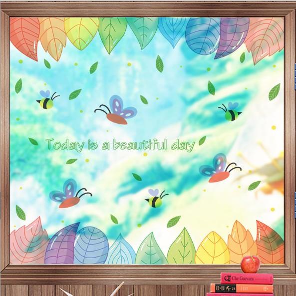 Decal dán kính cao cấp - Viền Lá Sắc Màu