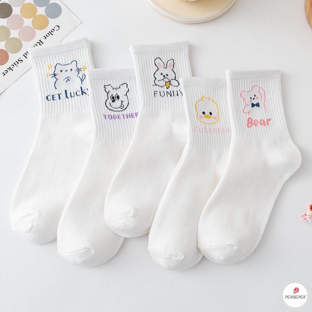 Tất cổ cao nữ họa tiết dễ thương, set tất vớ nữ chất liệu cotton chống hôi chân - TGS SHOP