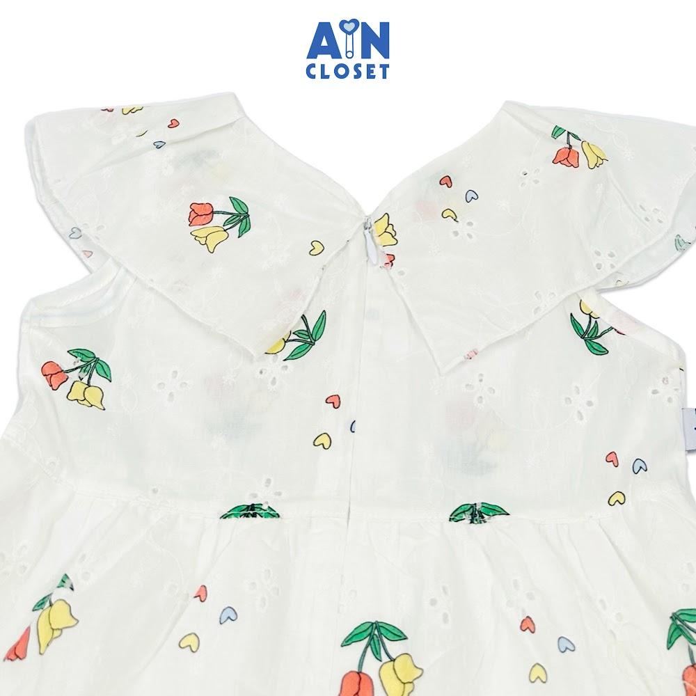 Đầm bé gái họa tiết Hoa Tim Trắng cotton thêu - AICDBGEJUMDP - AIN Closet
