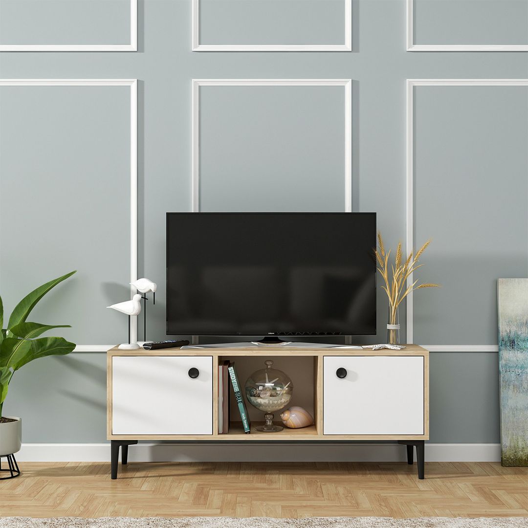 Kệ tivi gỗ hiện đại SMLIFE Tropiflora | Gỗ MDF dày 17mm chống ẩm | D120xR30xC45.5cm