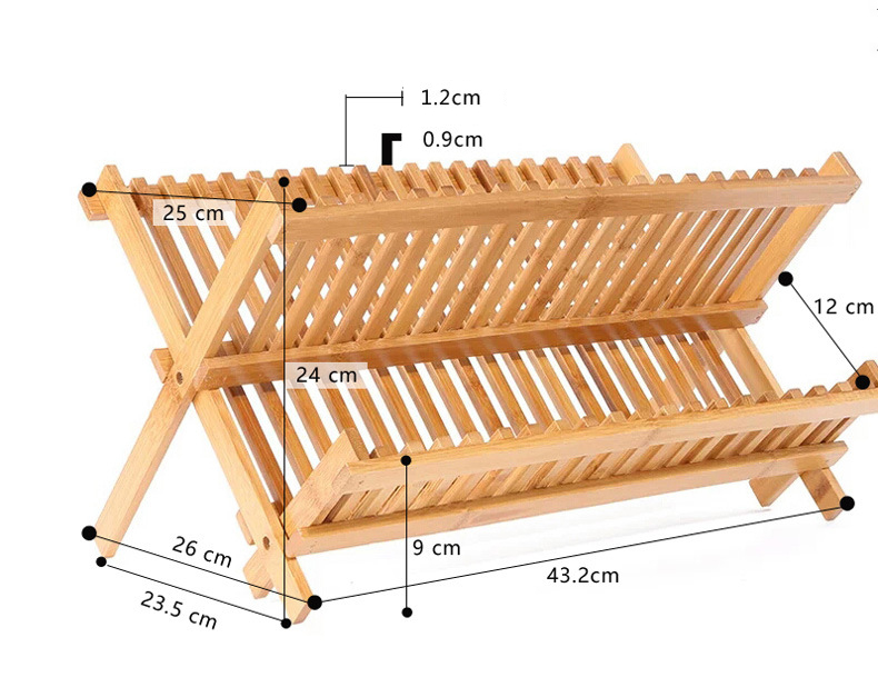 Giá kệ gỗ úp chén bát đĩa đa năng 2 Tầng,Có thể gấp gọn để mang di chuyển thuận lợi,Kích thước 43 x 24 x 26,Gỗ tre chống mối mọt cong vênh,Màu vàng gỗ tre nguyên bản - Khay gỗ úp chén bát đĩa 2 tầng