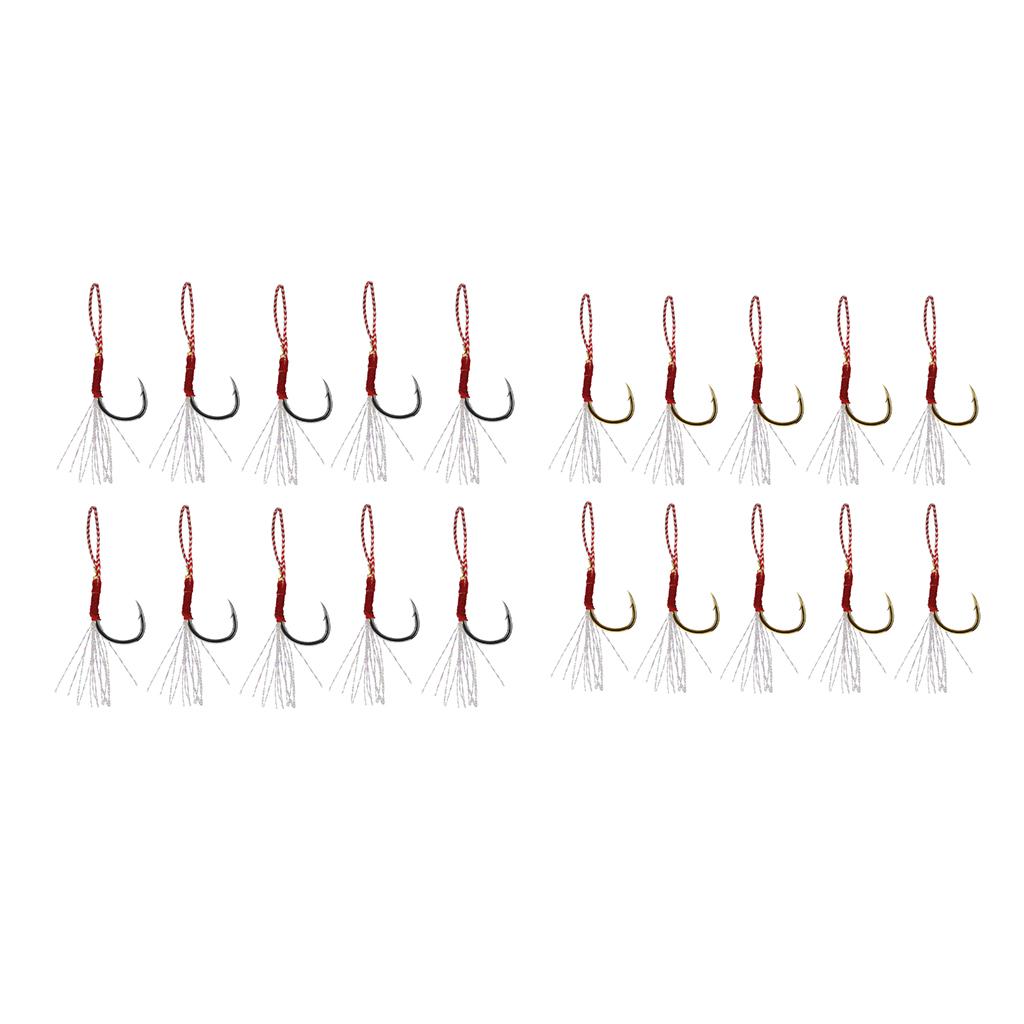 10pcs Fishing Assist Jig Hook Live Baits Hooks with Braid Lines Gold 12