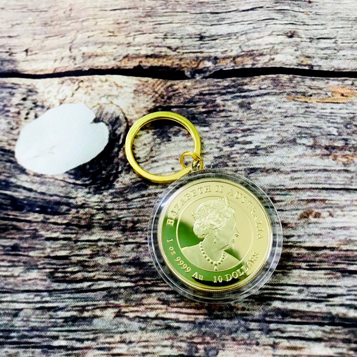 Móc khóa xu Úc con chuột mạ vàng Dùng để trang trí chìa khóa, tăng tính thẩm mỹ, mang lại may mắn, làm quà tặng dịp Lễ, Tết, kích thước 5cm, màu vàng - TMT Collection - SP000406