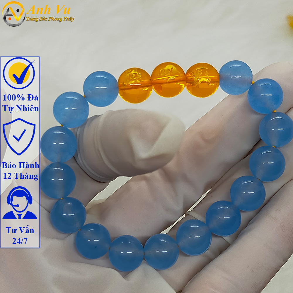 Vòng tam hợp thân tý thìn chất liệu đá mã não xanh - Vòng tay phong thủy mệnh thủy cho nữ - May mắn tài lộc
