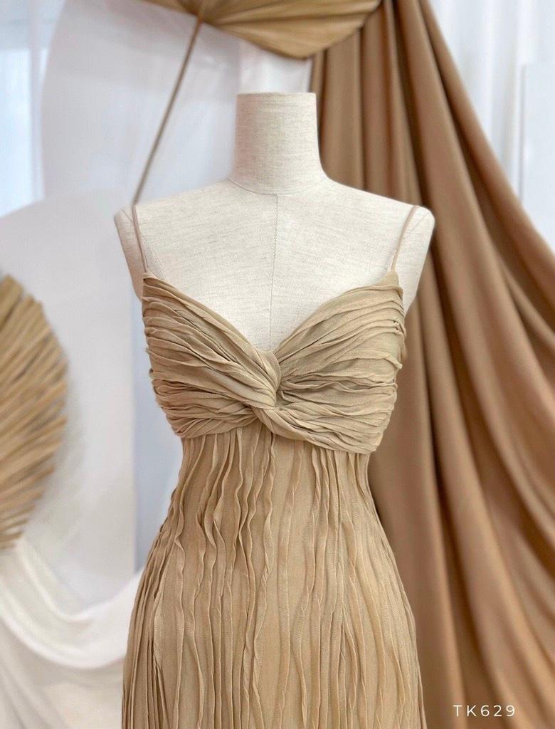 ĐẦM MAXI 2 DÂY VẢI GỢN