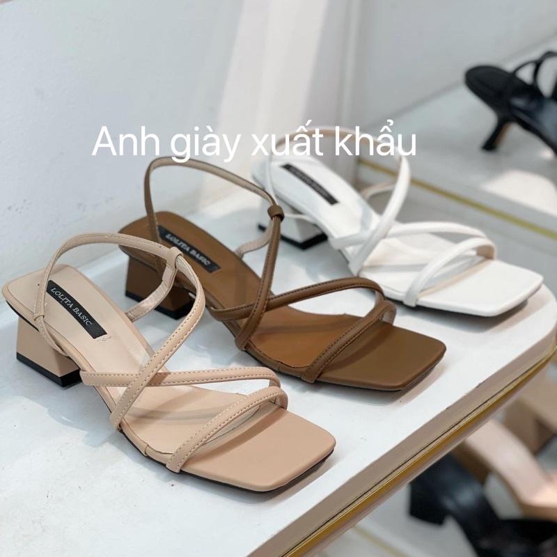 SD73 - Sandal quai mảnh nhỏ da lì mũi vuông gót trụ 3p phong cách Hàn quốc