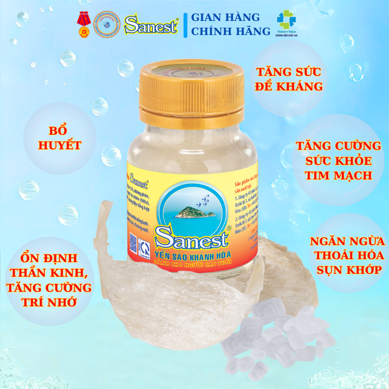[Combo 5 lọ] Nước Yến sào Khánh Hòa Sanest dành cho người cao tuổi có đường đóng lọ 70 ml