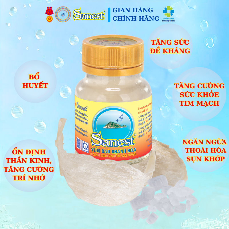 [Combo 15 lọ] Nước Yến sào Khánh Hòa Sanest dành cho người cao tuổi có đường đóng lọ 70 ml