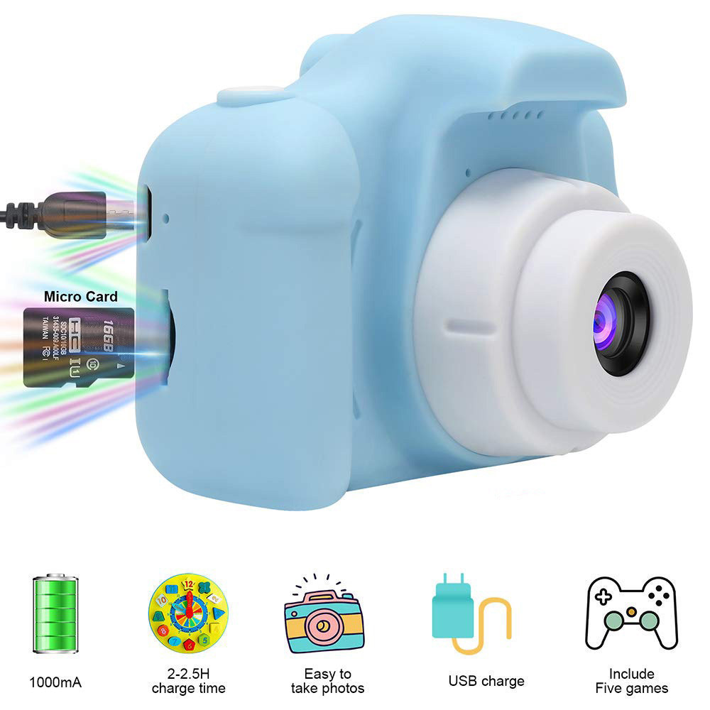 Máy Ảnh Mini Kỹ Thuật Số  Hoạt Hình Phù Hợp Với Trẻ Em Vui Chơi, Lưu Giữ Từng Khoảng Khắc-Tặng thẻ nhớ 16GB