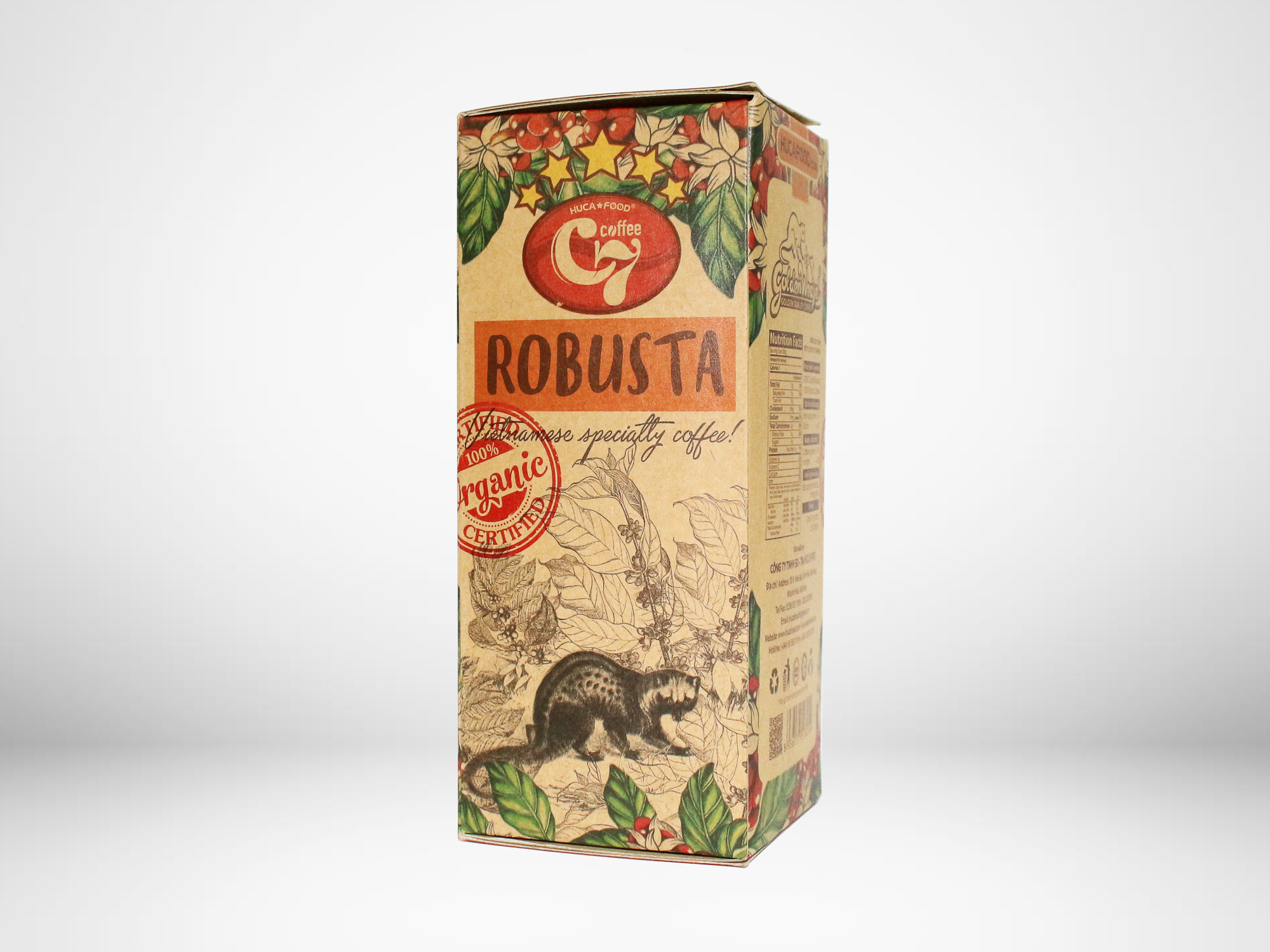 Cà Phê Bột Nguyên Chất 100% Robusta Con Chồn Vàng Hộp 350Gr - Huca Food