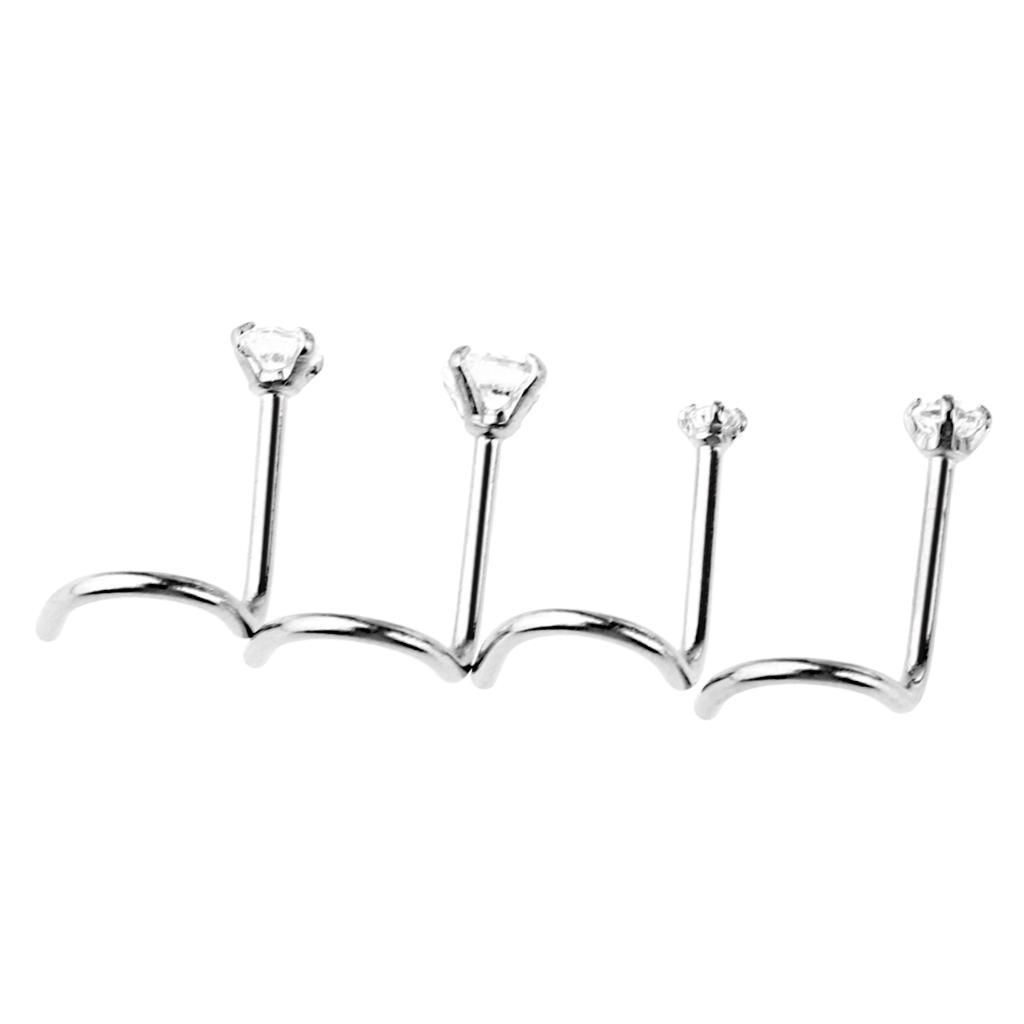 2-7pack 4Pcs Stainless Steel Zircon Crystal Screw Curved Nose Helix Piercing 20g