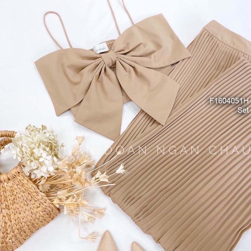 Set Áo 2 Dây Nơ Ngực, Quần Dập Ly Dài
